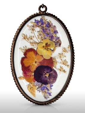Vintage Brass & Pressed Flower Oval Wall Art